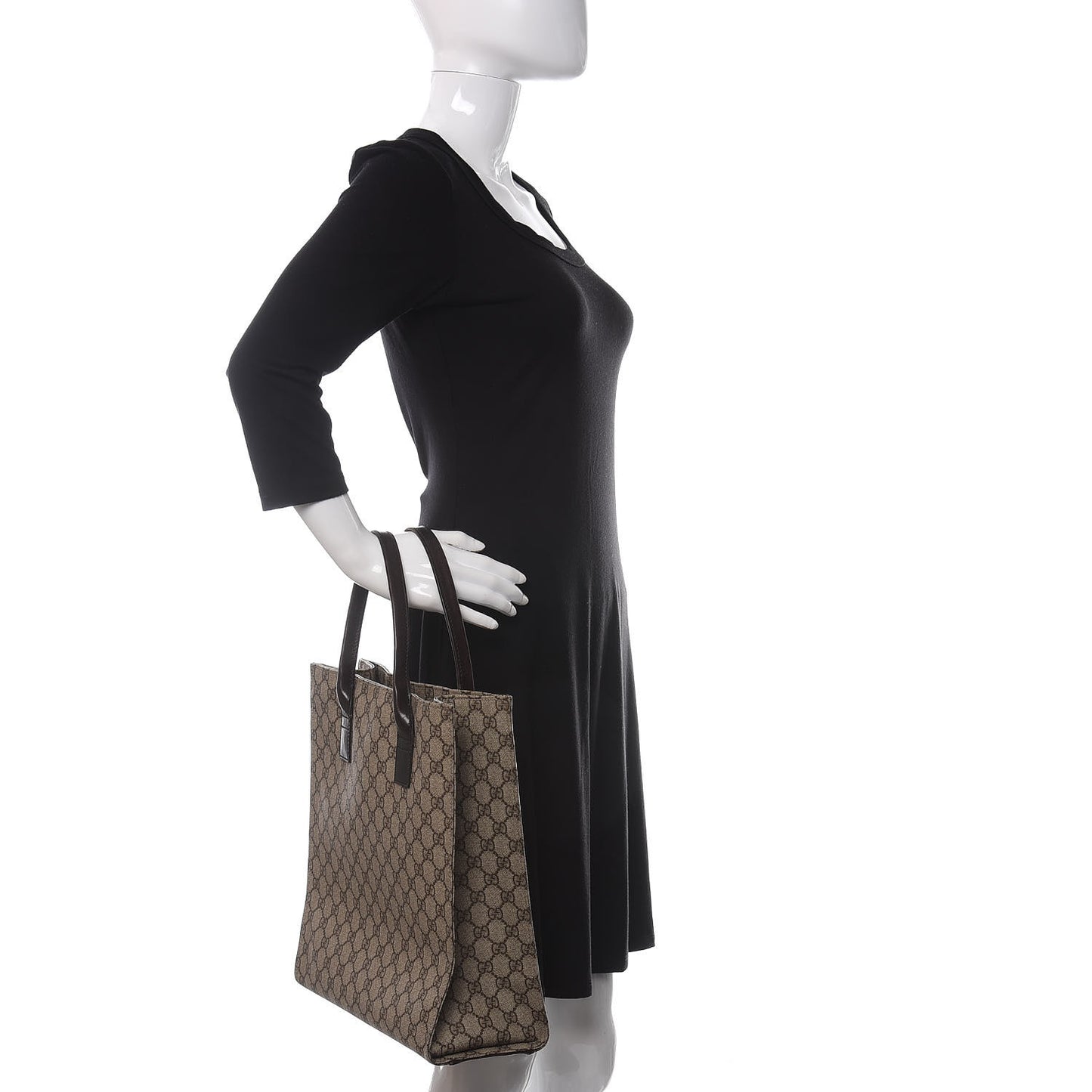 GG Plus Monogram Small Vertical Tote Dark Brown