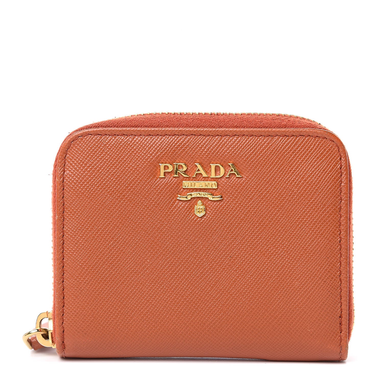 Prada Saffiano Metal Zip Coin Purse Papaya 1 of 11