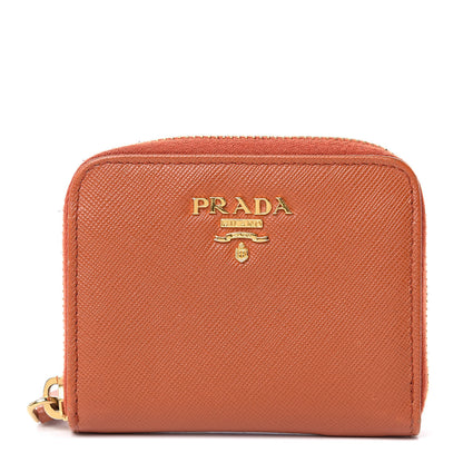 Prada Saffiano Metal Zip Coin Purse Papaya 1 of 11