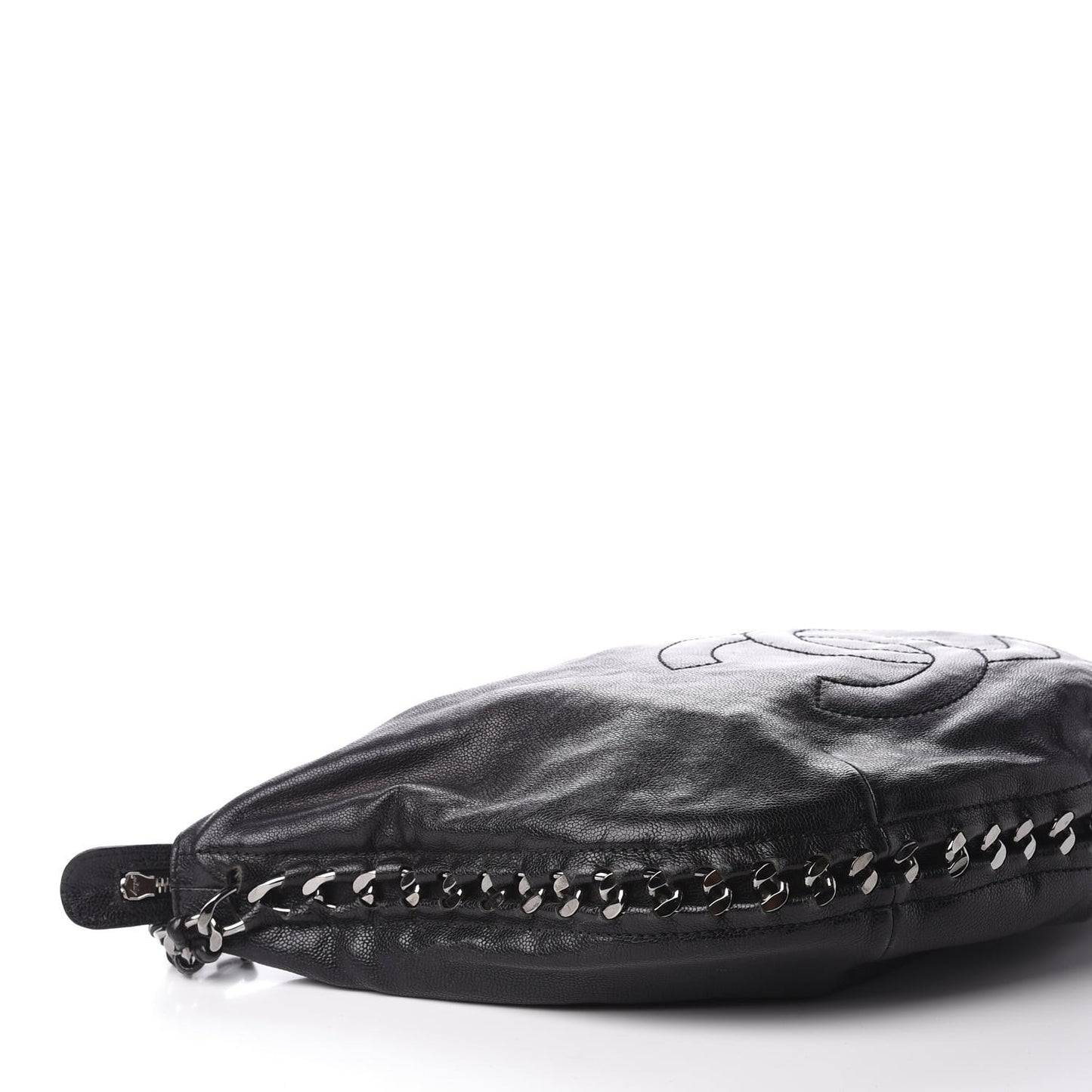 Glazed Caviar Modern Chain Hobo Black
