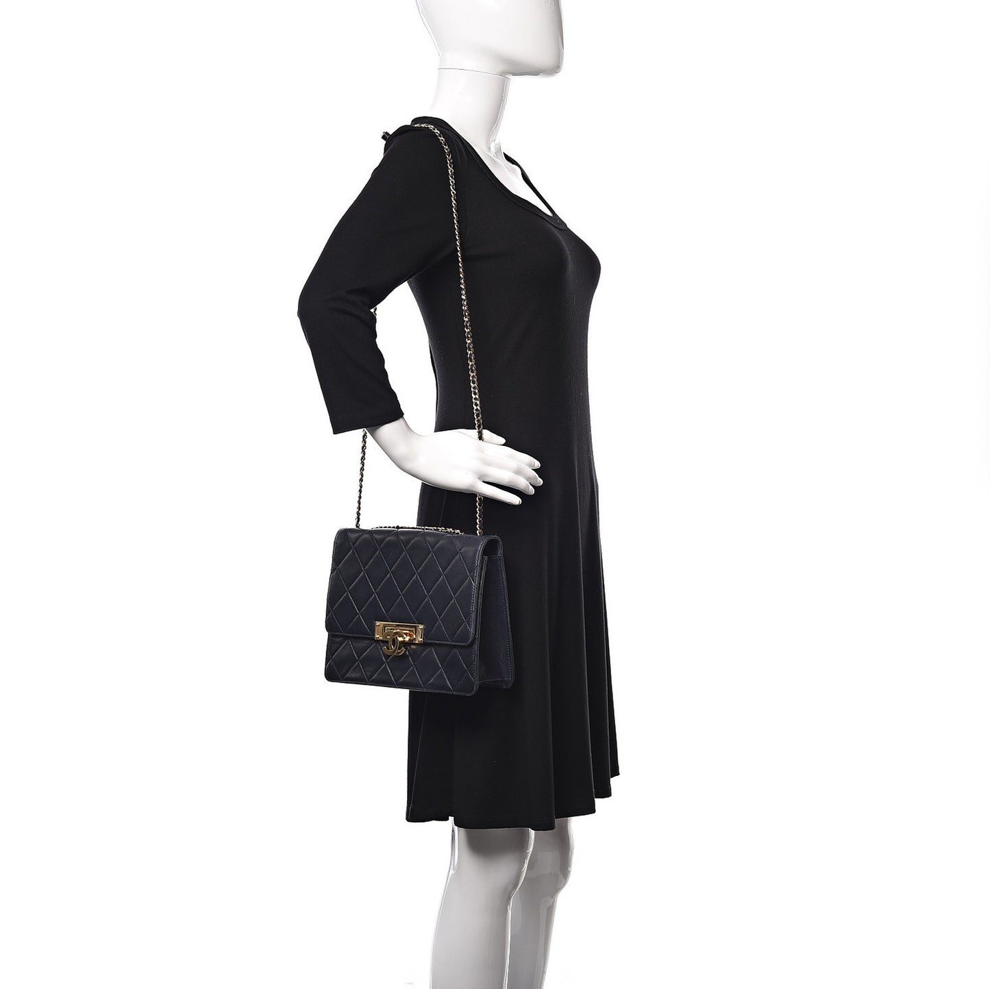 Lambskin Quilted Medium Golden Class Flap Marine