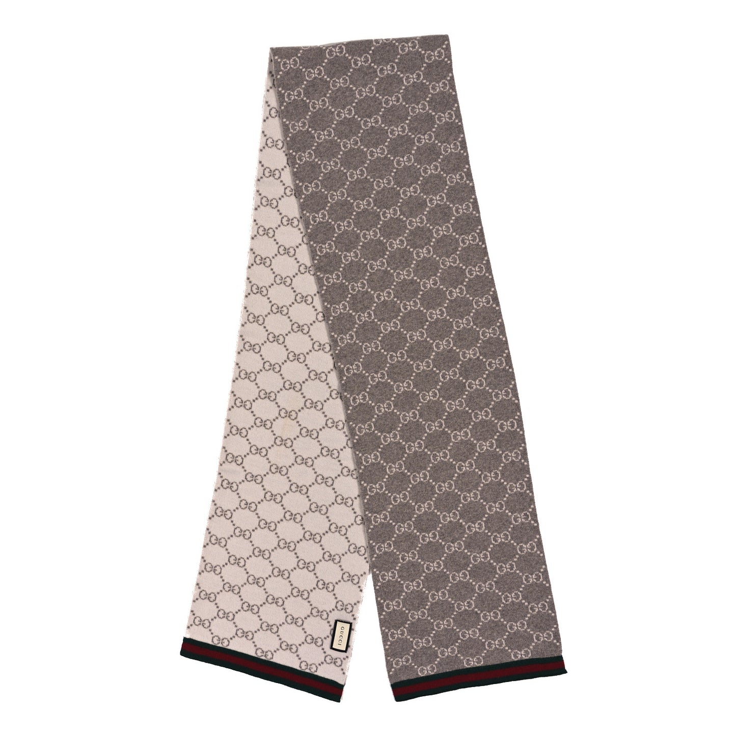 Wool Tricot GG Monogram Web Solange Scarf Coffee Ivory