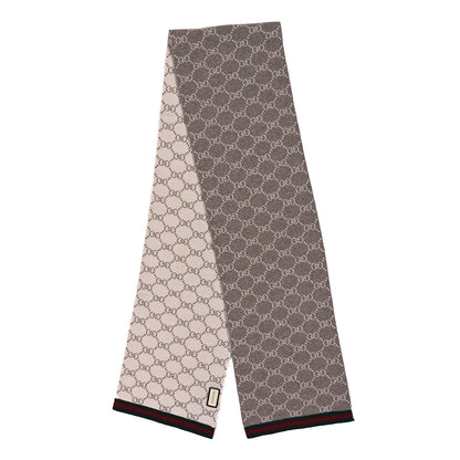 Gucci Wool Tricot GG Monogram Web Solange Scarf Coffee Ivory 2 of 3