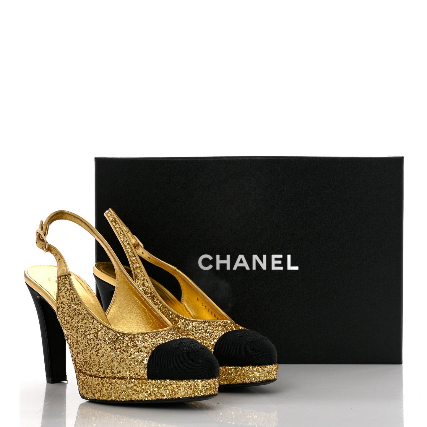 Glitter Grosgrain Cap Toe CC Slingback Pumps 37.5 Gold Black