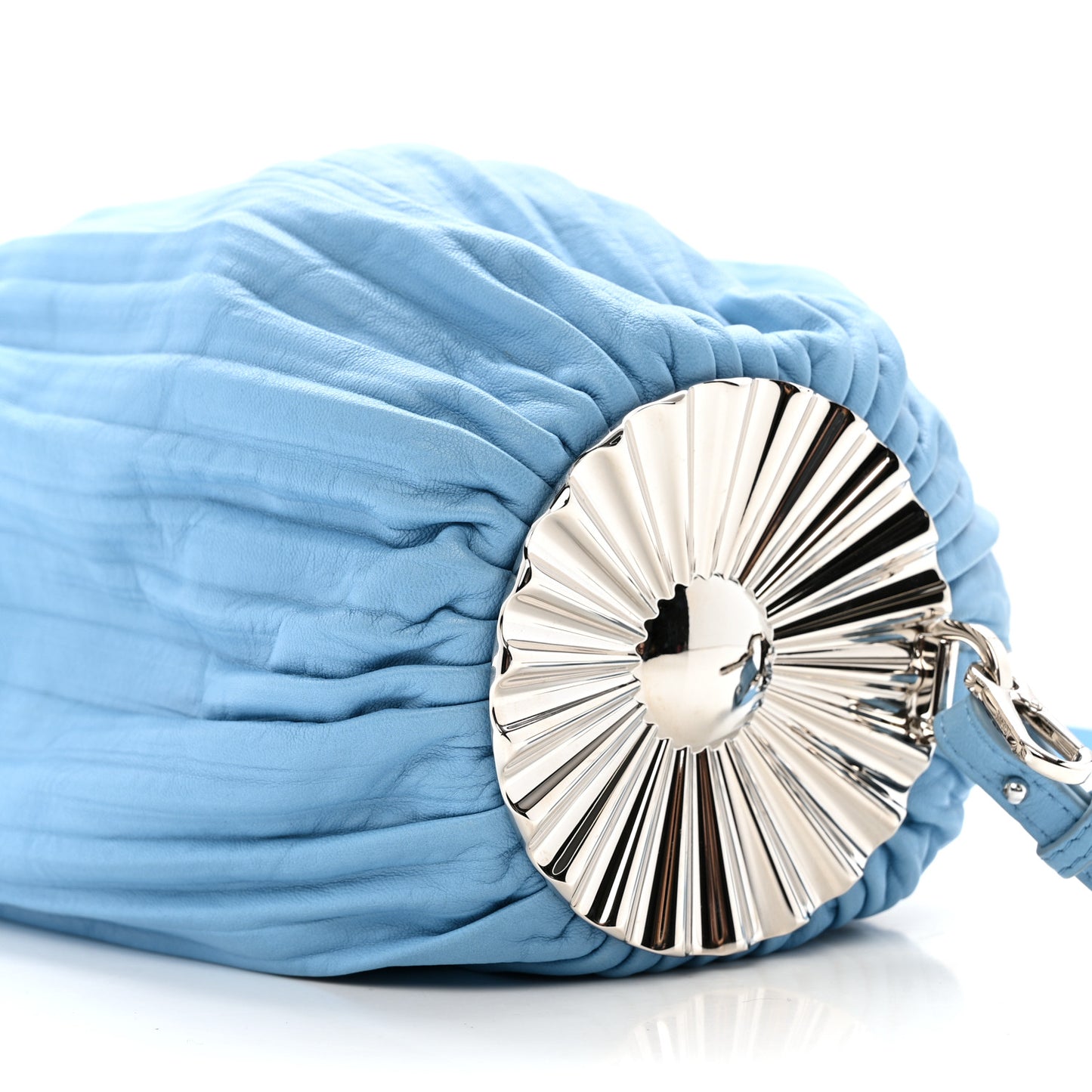 Lambskin Pleated Bracelet Pouch Shoulder Bag Soft Blue