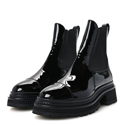 Chanel Patent Calfskin Ankle Boots 38 Black 4 of 10