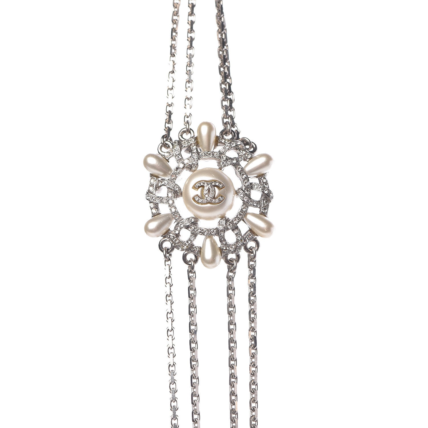 Chanel Pearl Chain CC Long Necklace Silver 5 of 6