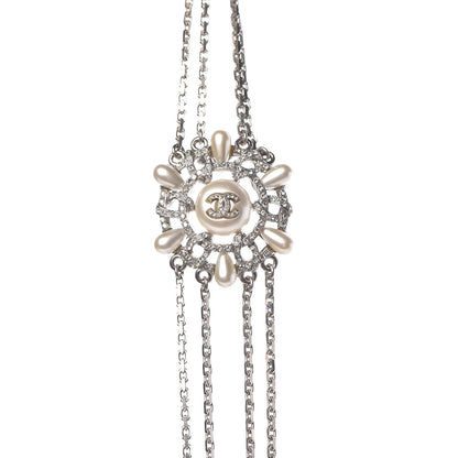 Chanel Pearl Chain CC Long Necklace Silver 5 of 6