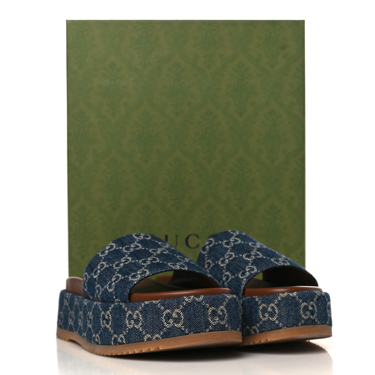 Gucci New Denim GG Monogram Angelina Platform 55mm Slide Sandals 39.5 Blue Tea 9 of 9