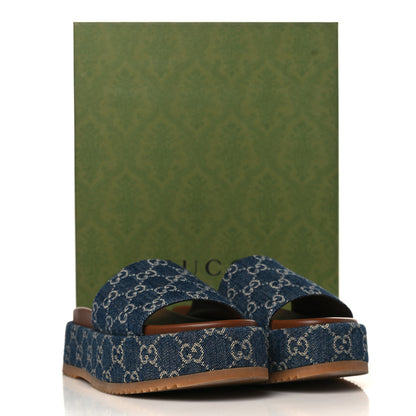 Gucci New Denim GG Monogram Angelina Platform 55mm Slide Sandals 39.5 Blue Tea 9 of 9