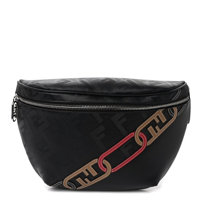 Fendi Vitello King FF Lines Embossed Lock Chain 1974 Diagonal Belt Bag Black 1 of 8
