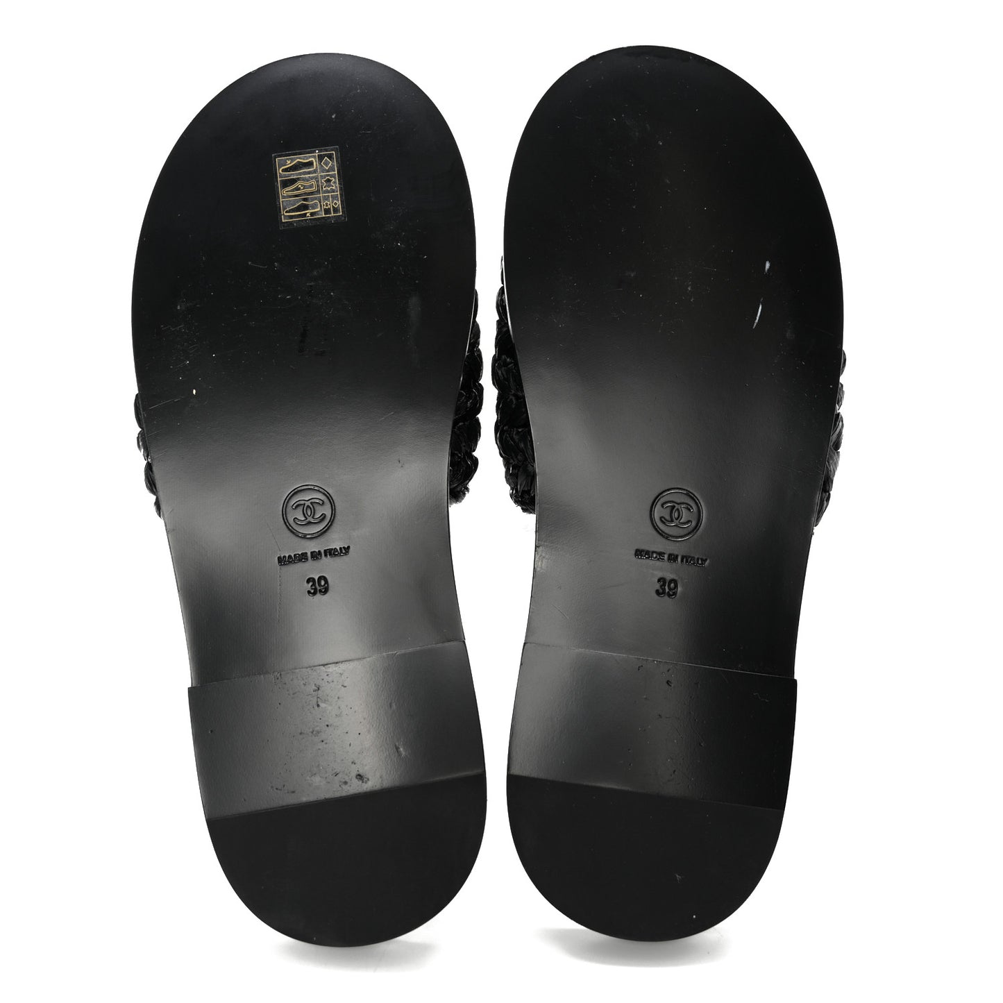 Raffia Crystal CC Mules Sandals 39 Black