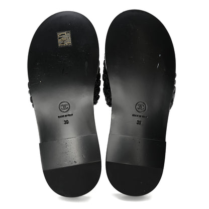 Chanel Raffia Crystal CC Mules Sandals 39 Black 7 of 11