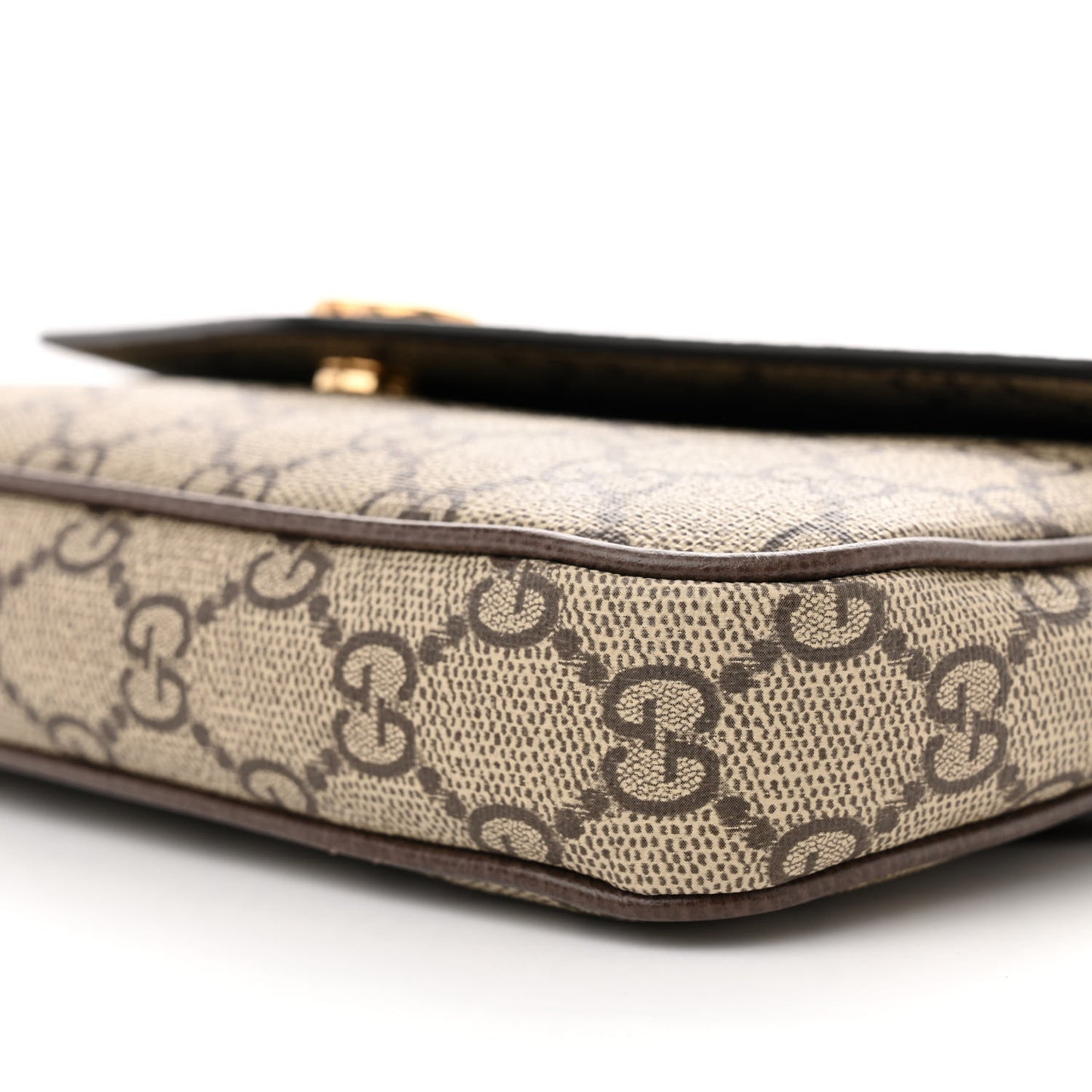 GG Supreme Monogram Textured Dollar Calfskin Web Mini Ophidia Envelope Shoulder Bag Beige Ebony