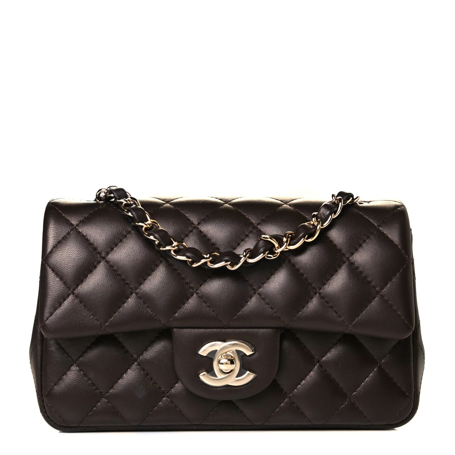 Lambskin Quilted Mini Rectangular Flap Dark Brown