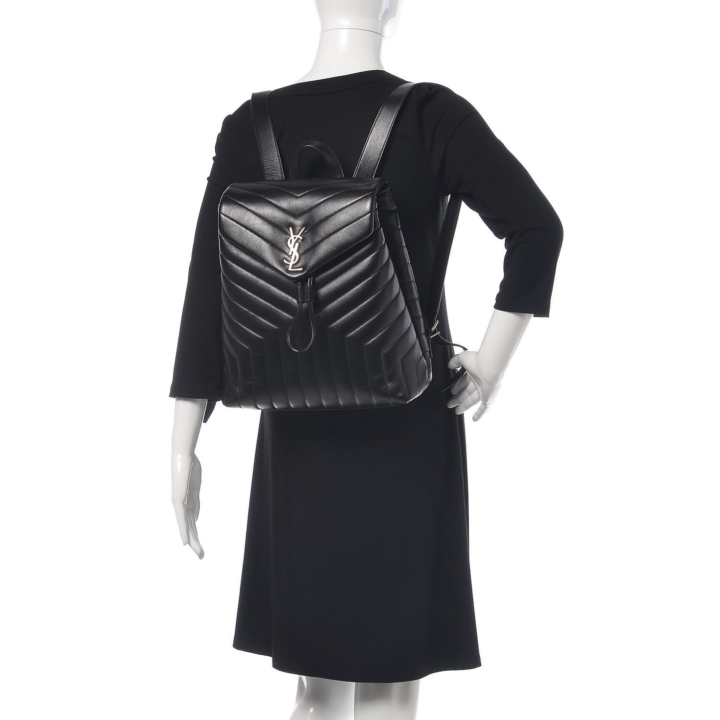 Calfskin Y Quilted Monogram Medium Loulou Backpack Black