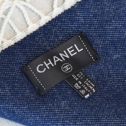 Chanel Merino Wool Cashmere CC Throw Blanket Navy White 4 of 4