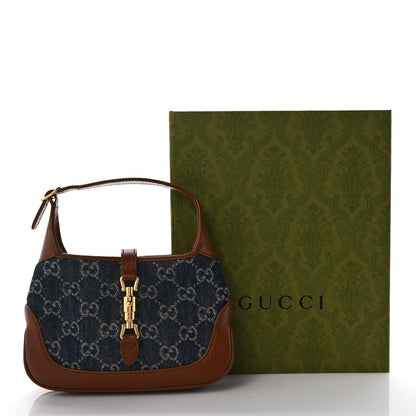 Gucci New Denim GG Monogram Calfskin Mini Jackie 1961 Hobo Blue Tea Cuir 9 of 9
