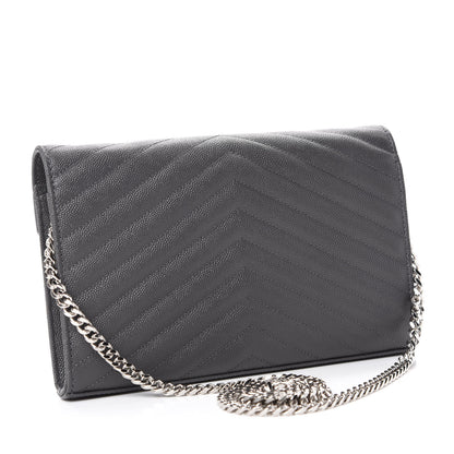 Saint Laurent Grain De Poudre Matelasse Chevron Monogram Chain Wallet Storm 3 of 10