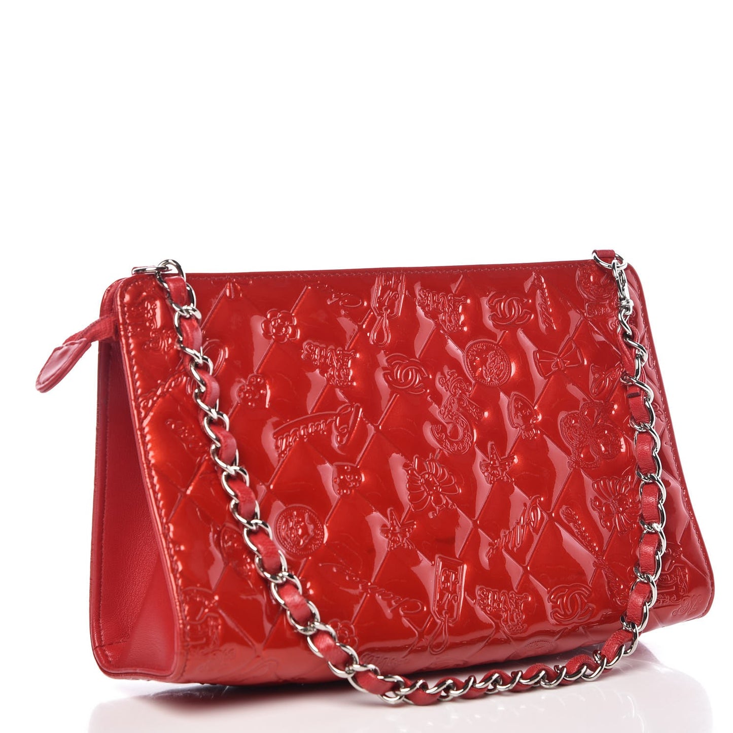 Patent Calfskin Lucky Symbols Pochette Red