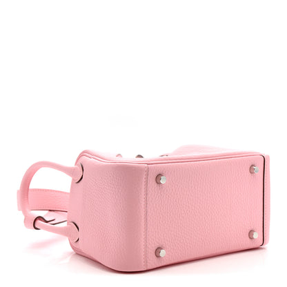 Hermes Taurillon Clemence Verso Mini Lindy 20 Rose Sakura Gris Perle 4 of 10
