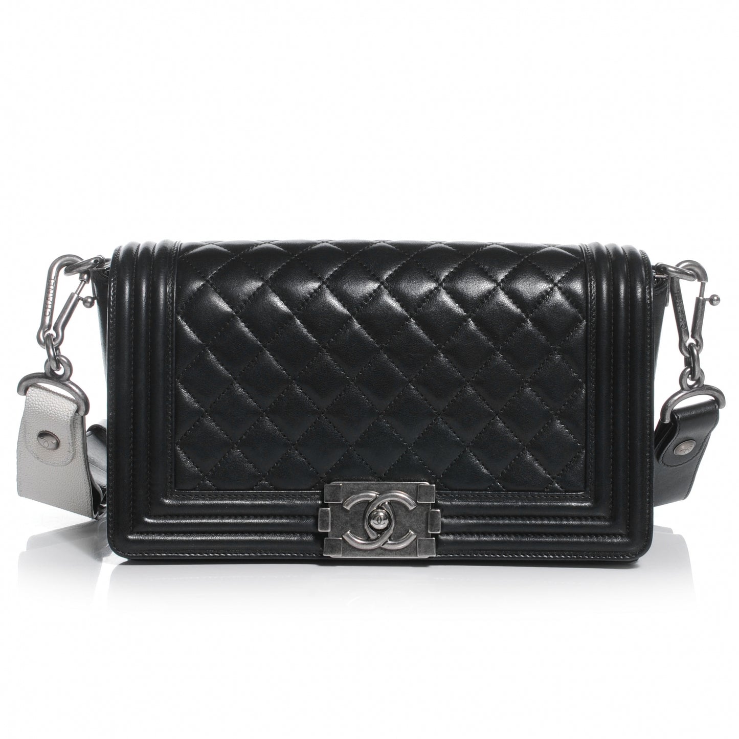 Lambskin Stingray Quilted Medium Boy Flap Black