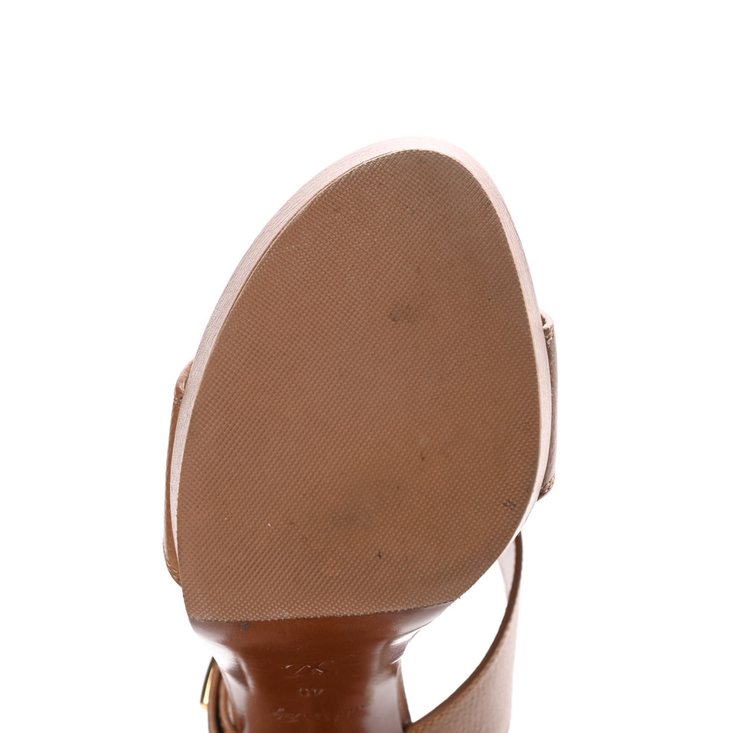 Grained Calfskin Horizon Platform Sandals 40 Cognac