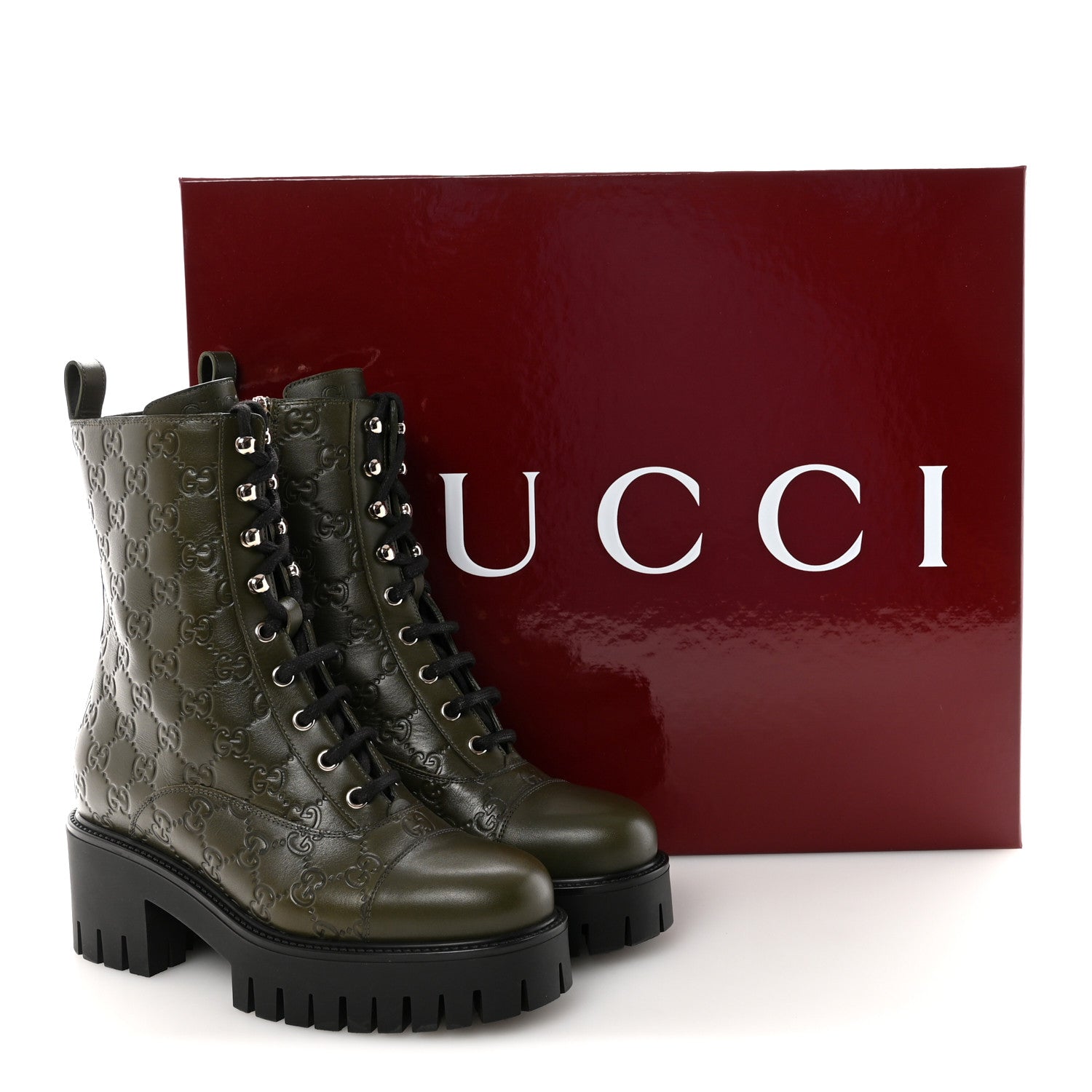 Gucci Guccissima Calfskin Lace Up Ankle Boots 37 Luscious Green 10 of 10