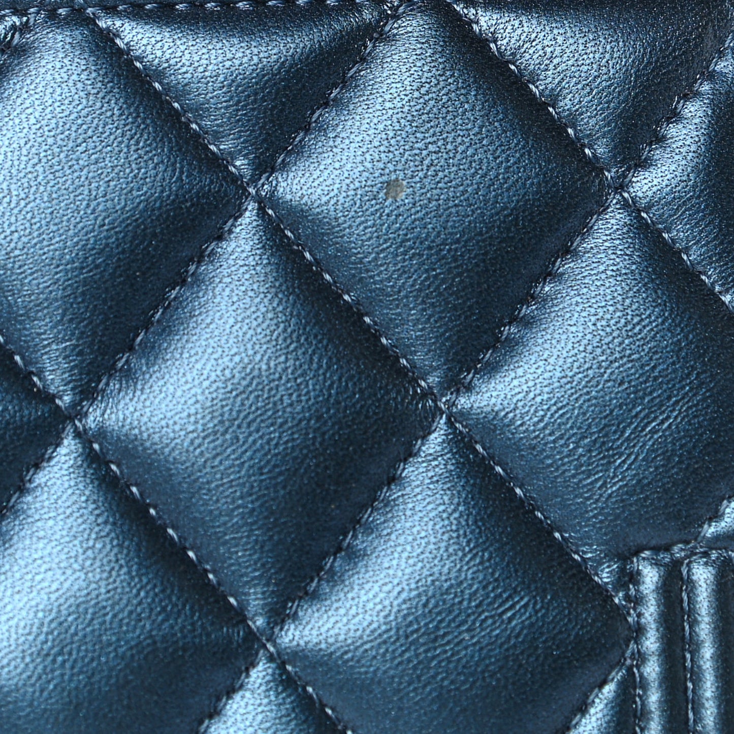 Metallic Lambskin Quilted Large Boy Gusset Flap Wallet Blue