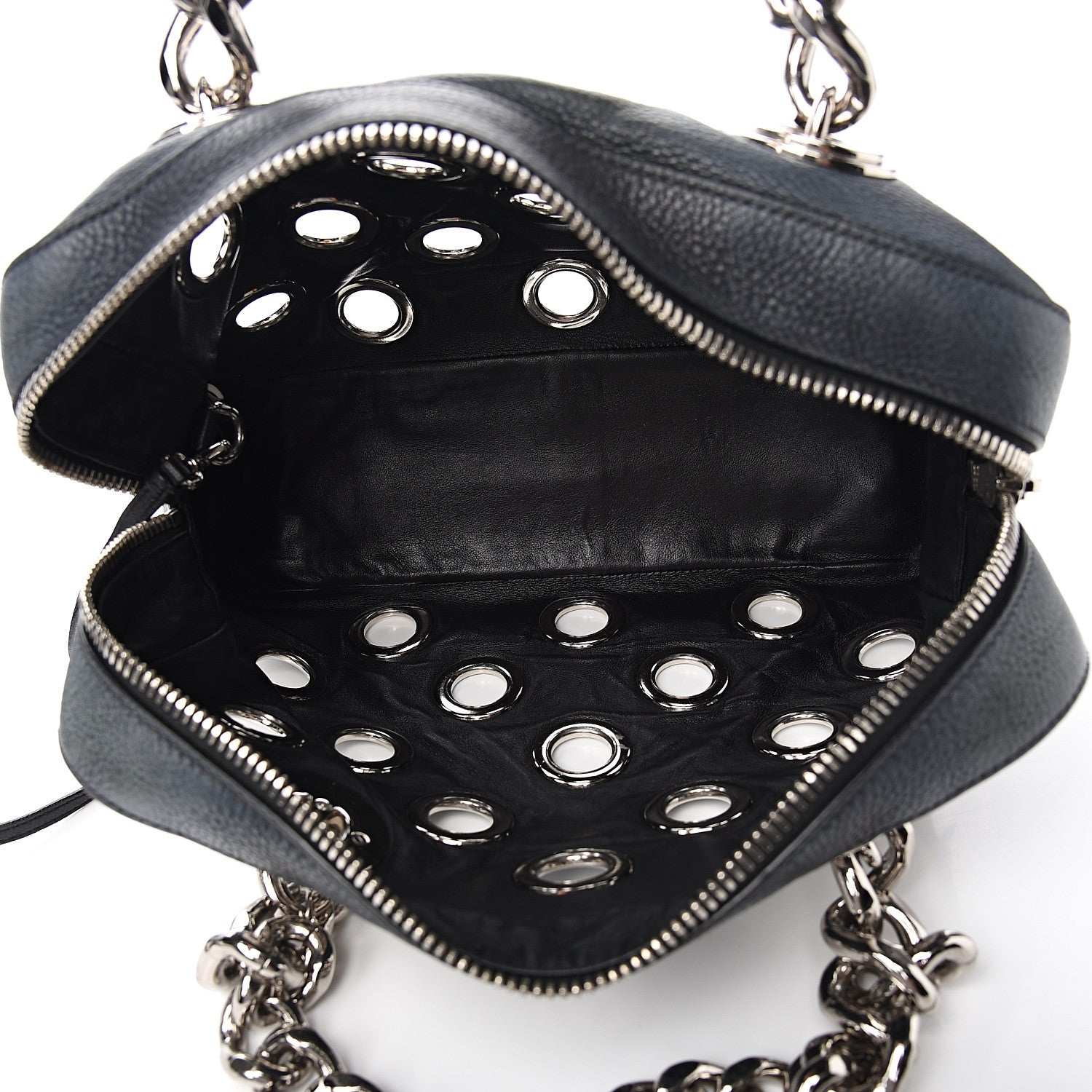 Prada Vitello Daino Grommet Chain Satchel Bag Black 5 of 9