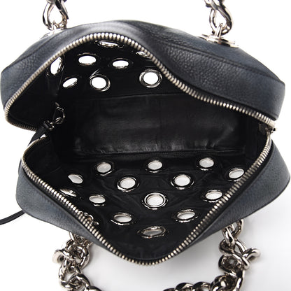 Prada Vitello Daino Grommet Chain Satchel Bag Black 5 of 9