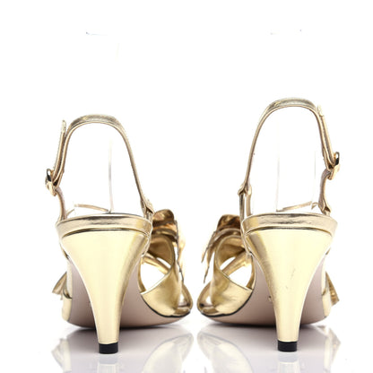 Gucci Metallic Nappa Bow Daphne Mid Heel Sandals 38.5 Platino 8 of 11