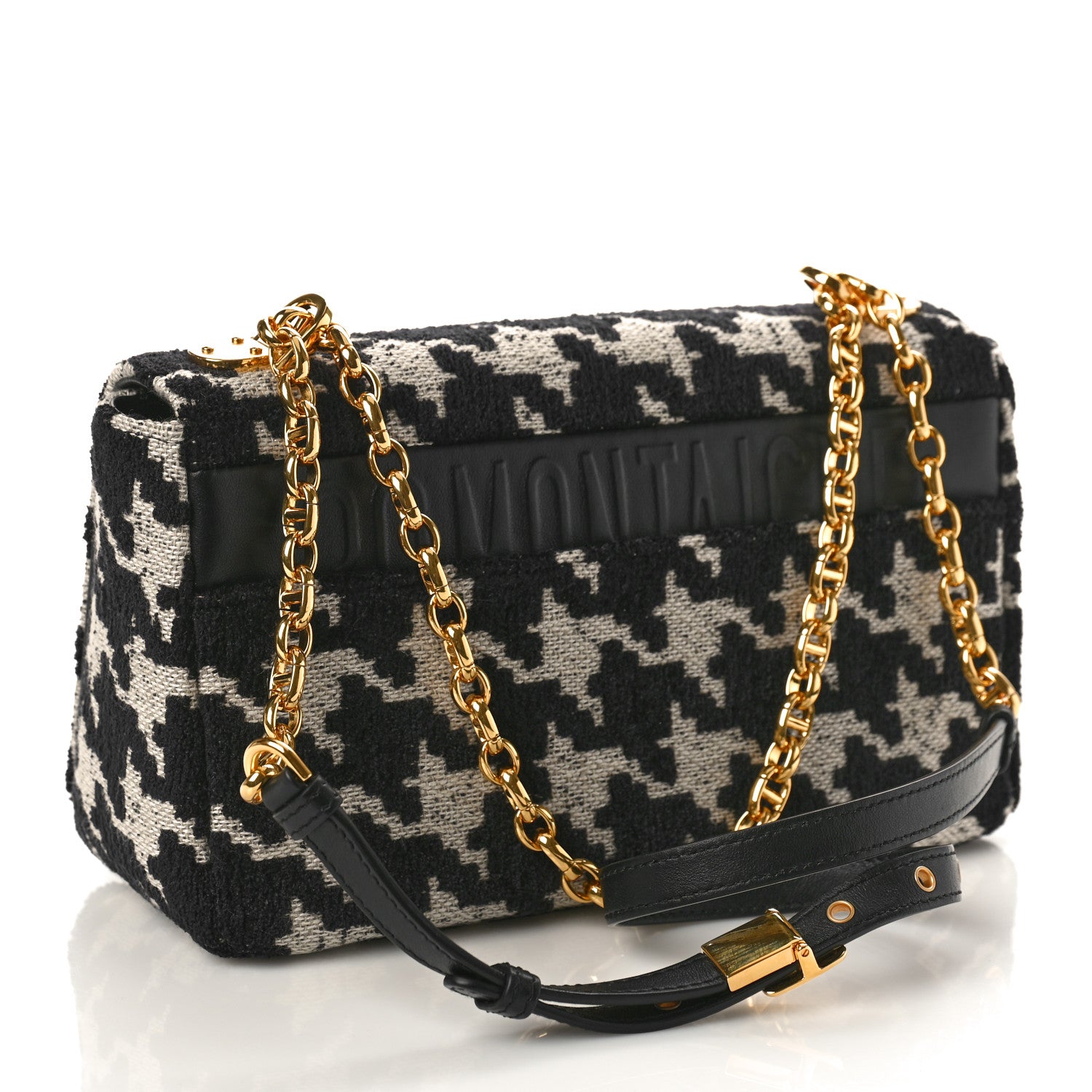 Christian Dior Technical Canvas Macro Houndstooth Medium Caro Bag Black White 3 of 8
