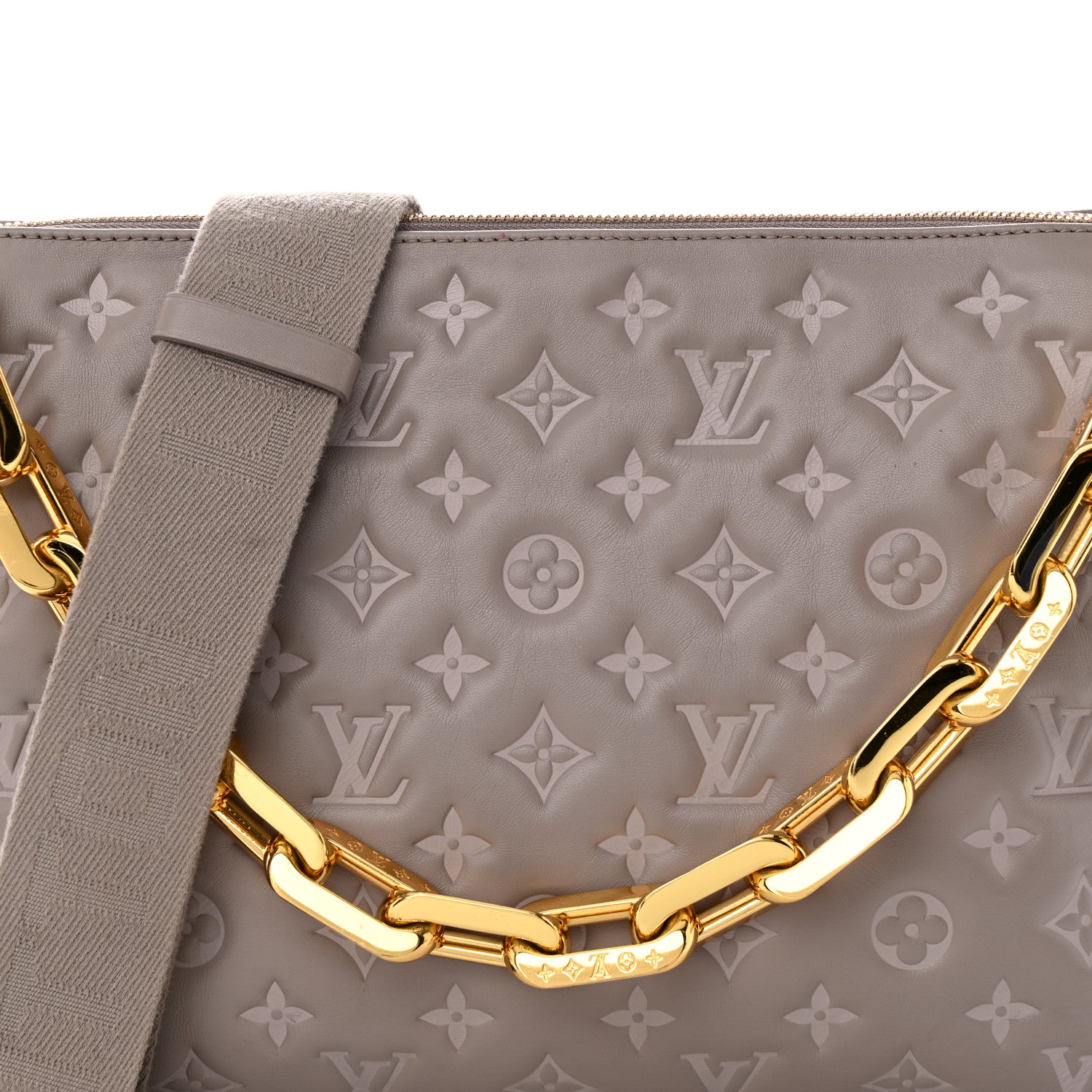 Louis Vuitton Lambskin Embossed Monogram Coussin MM Grey 13 of 27