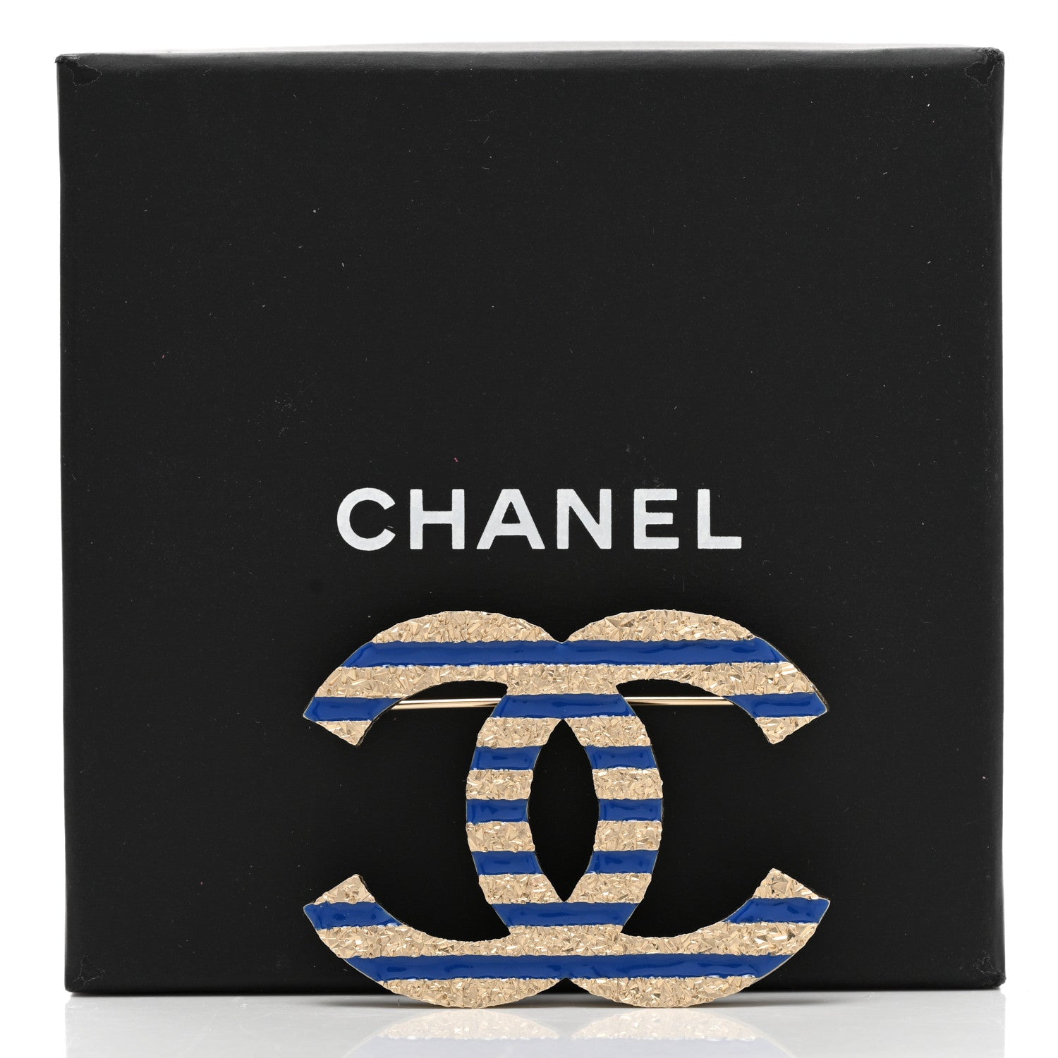 Chanel Resin Glitter CC Brooch Gold Blue 5 of 5