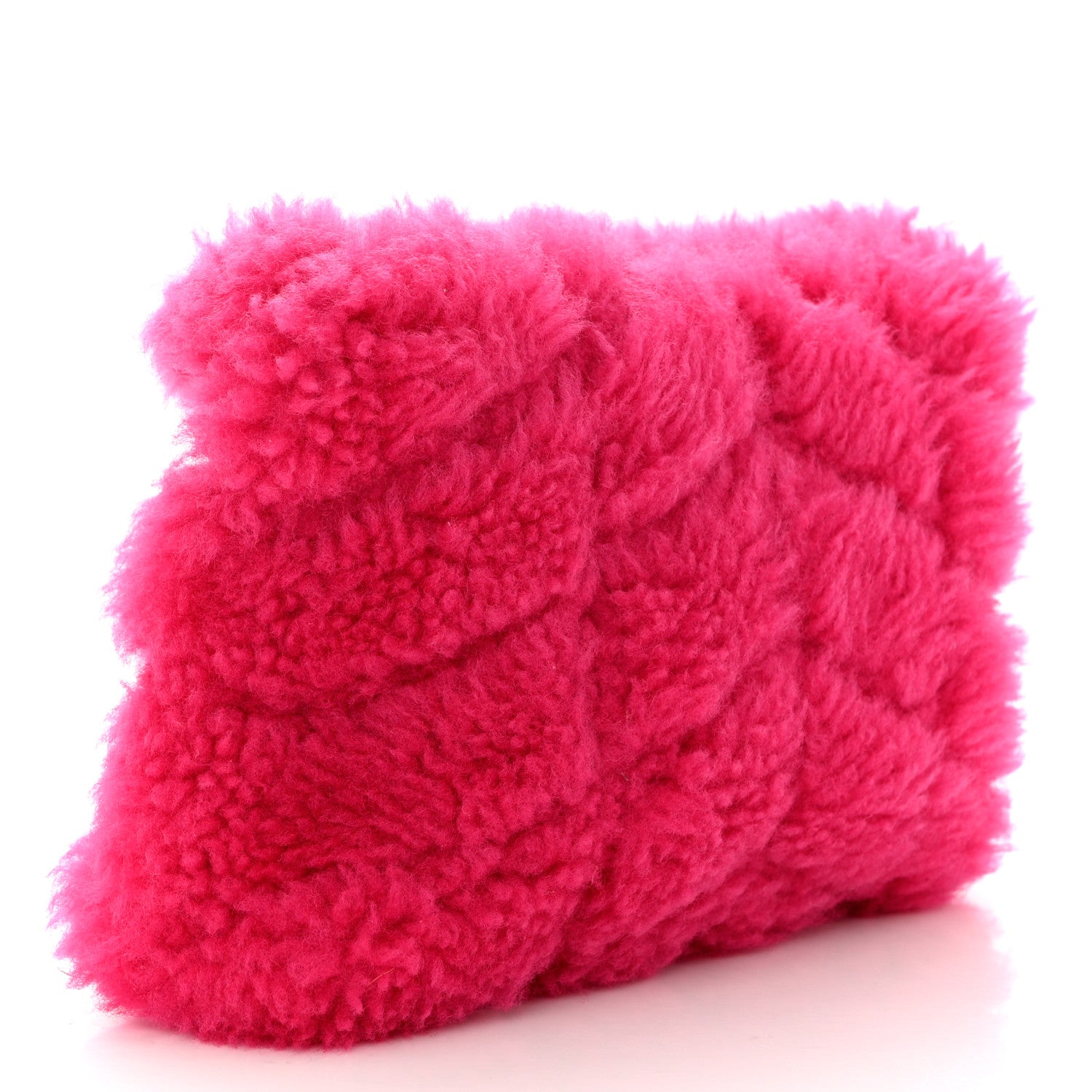 Saint Laurent Shearling Quilted Monogram Loulou Puffer Pouch Clutch Fuxia 4 of 8