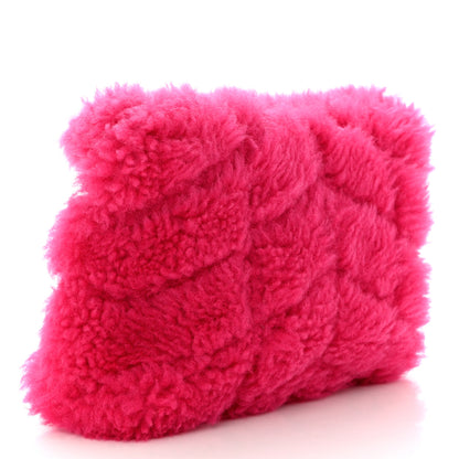 Saint Laurent Shearling Quilted Monogram Loulou Puffer Pouch Clutch Fuxia 4 of 8