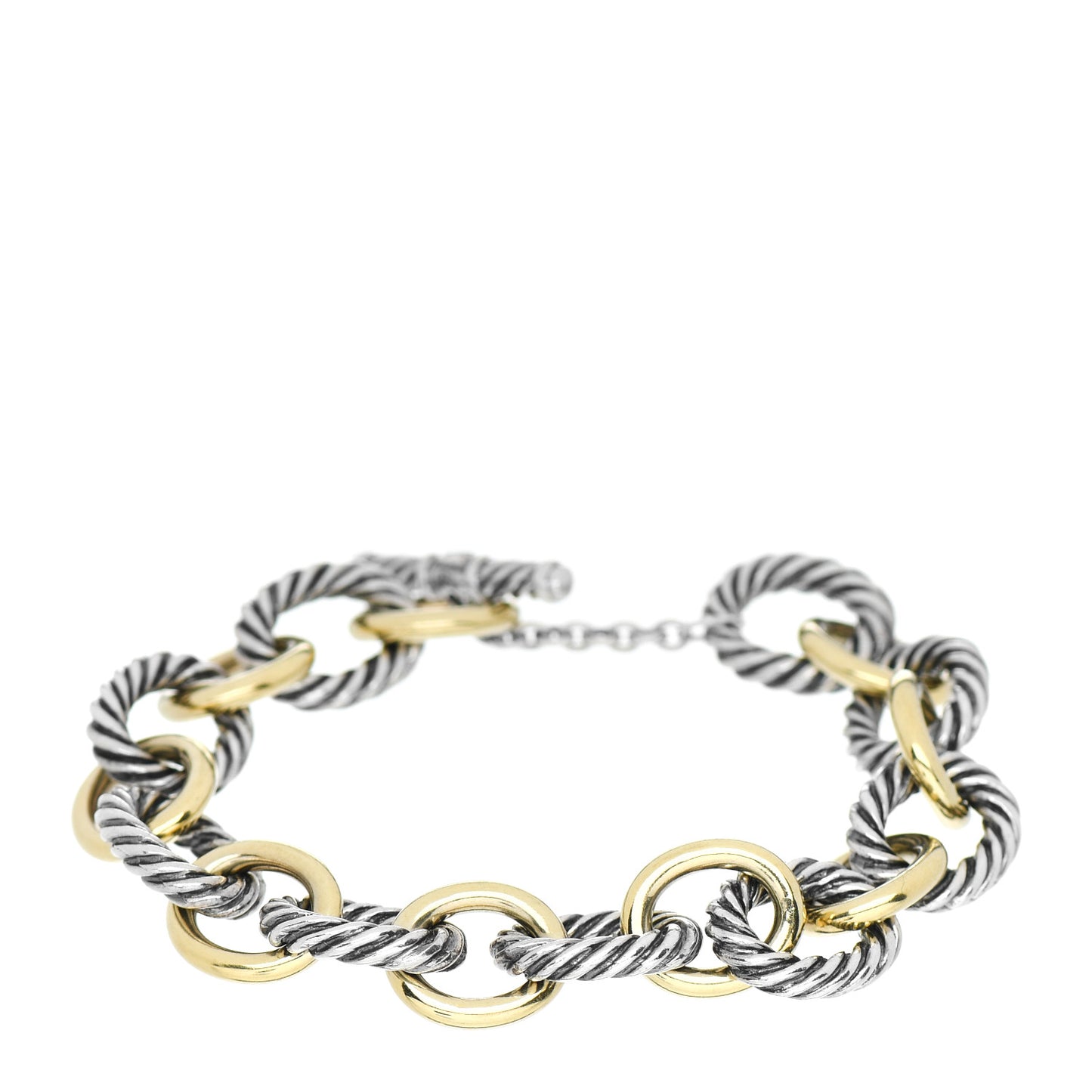 Sterling Silver 18K Yellow Gold Oval Link Toggle Bracelet