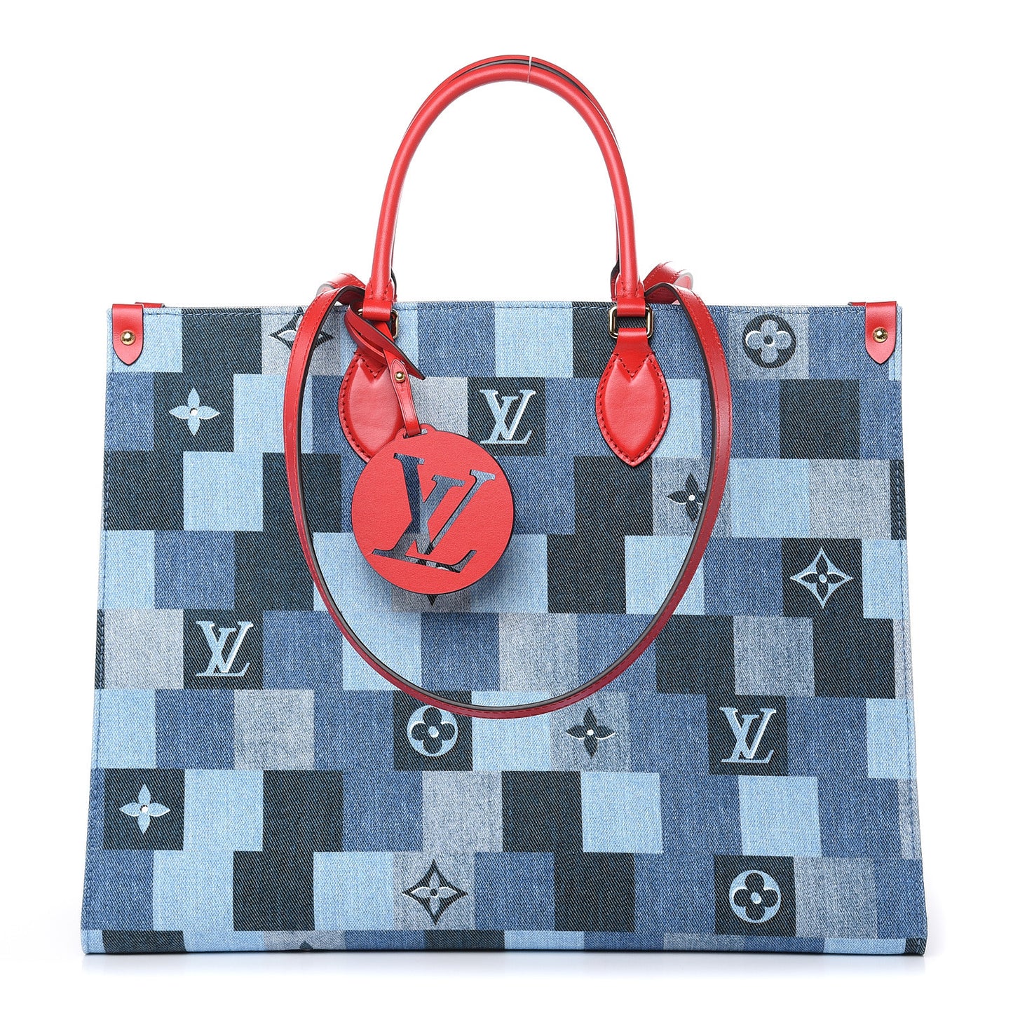 Denim Damier Monogram Onthego Blue Rouge