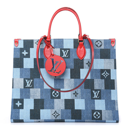 Louis Vuitton Denim Damier Monogram Onthego Blue Rouge 1 of 8