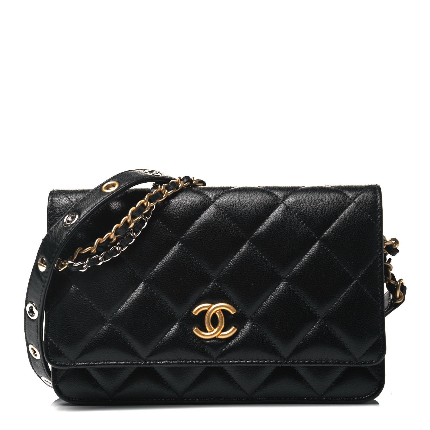 Chanel Goatskin Quilted Quilted Like A Wallet Wallet On Chain WOC Black 1 of 7
