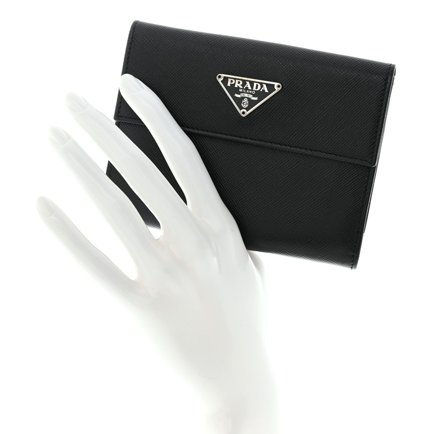 Saffiano Tri-Fold Compact Wallet Black