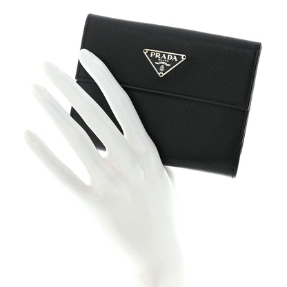 Prada Saffiano Tri-Fold Compact Wallet Black 2 of 10