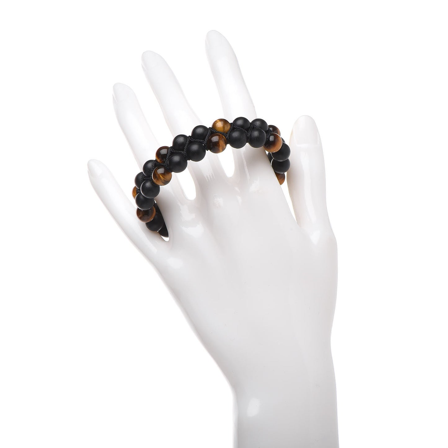 Sterling Silver Black Onyx Tiger Eye 8mm Spiritual Beads Two Row Bracelet