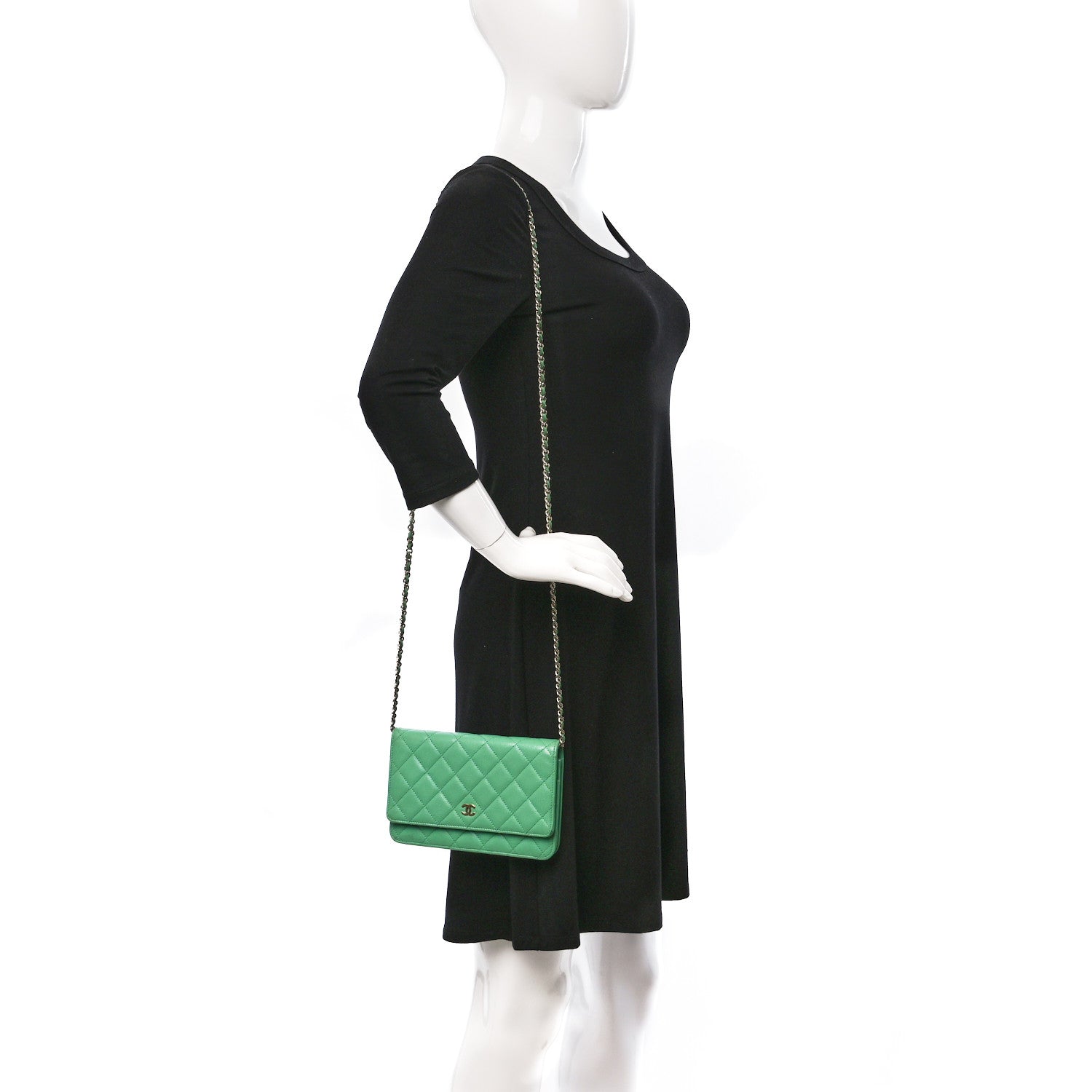 Chanel Caviar Quilted Wallet on Chain WOC Green 2 of 13