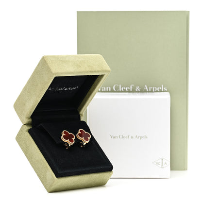 Van Cleef & Arpels 18K Yellow Gold Carnelian Vintage Alhambra Earrings 6 of 6
