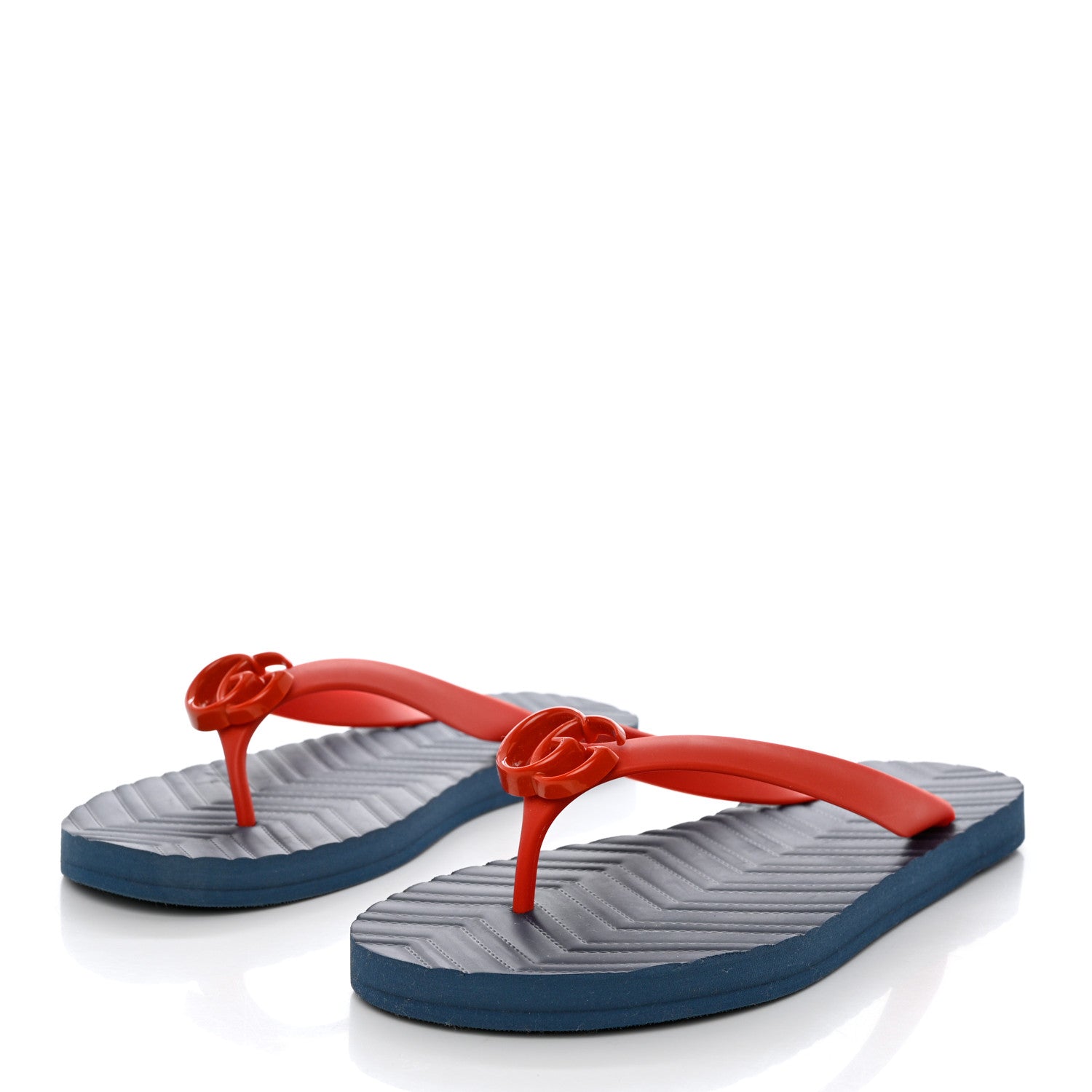 Gucci Rubber Chevron Mens GG Thong Flat Sandals 10 Orange Red 3 of 9