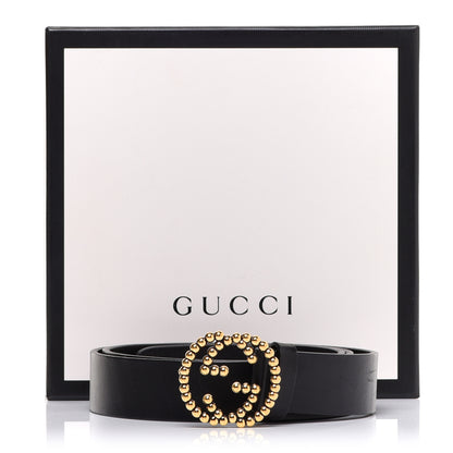 Gucci Margaux Calfskin Studded Interlocking G 30mm Belt 90 36 Black 6 of 6