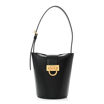 Salvatore Ferragamo Calfskin Small Trifolio Bucket Shoulder Bag Black 1 of 9