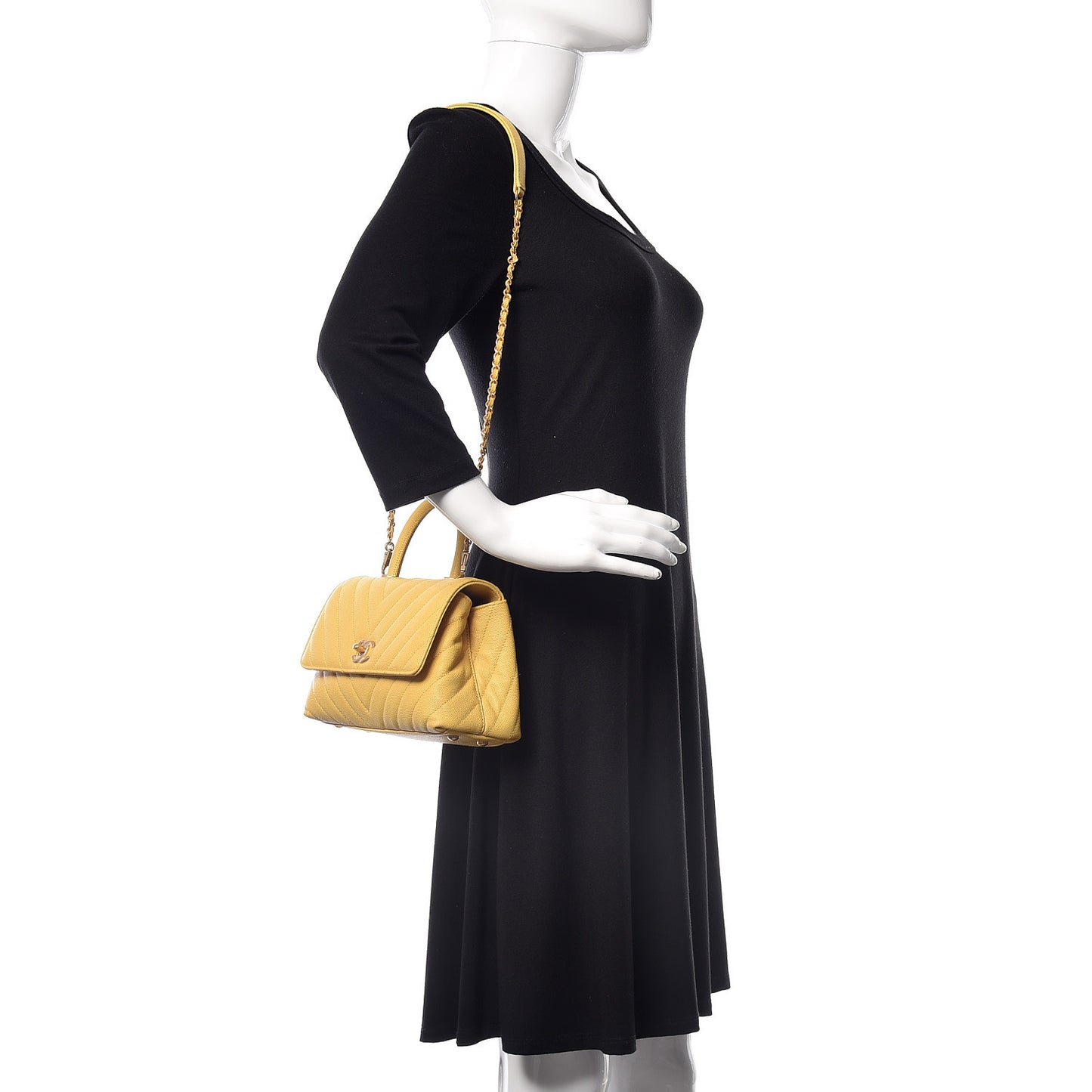 Caviar Chevron Quilted Mini Coco Handle Flap Yellow